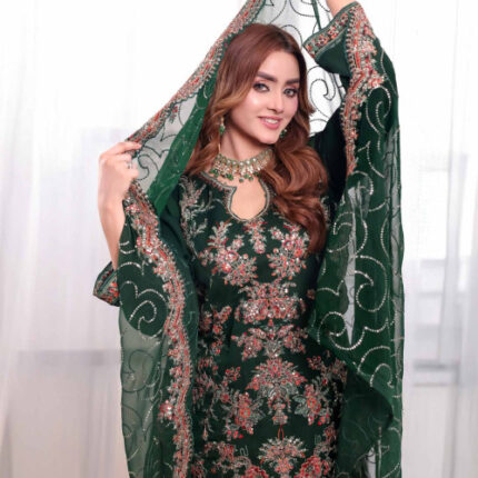 Premium Deep Emerald Stone Embroidered Salwar Kameez