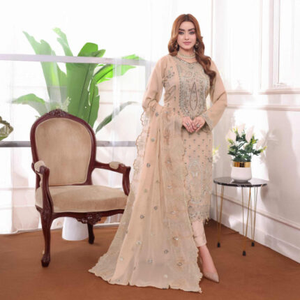 Premium Champagne Beige Stone Work Salwar Kameez